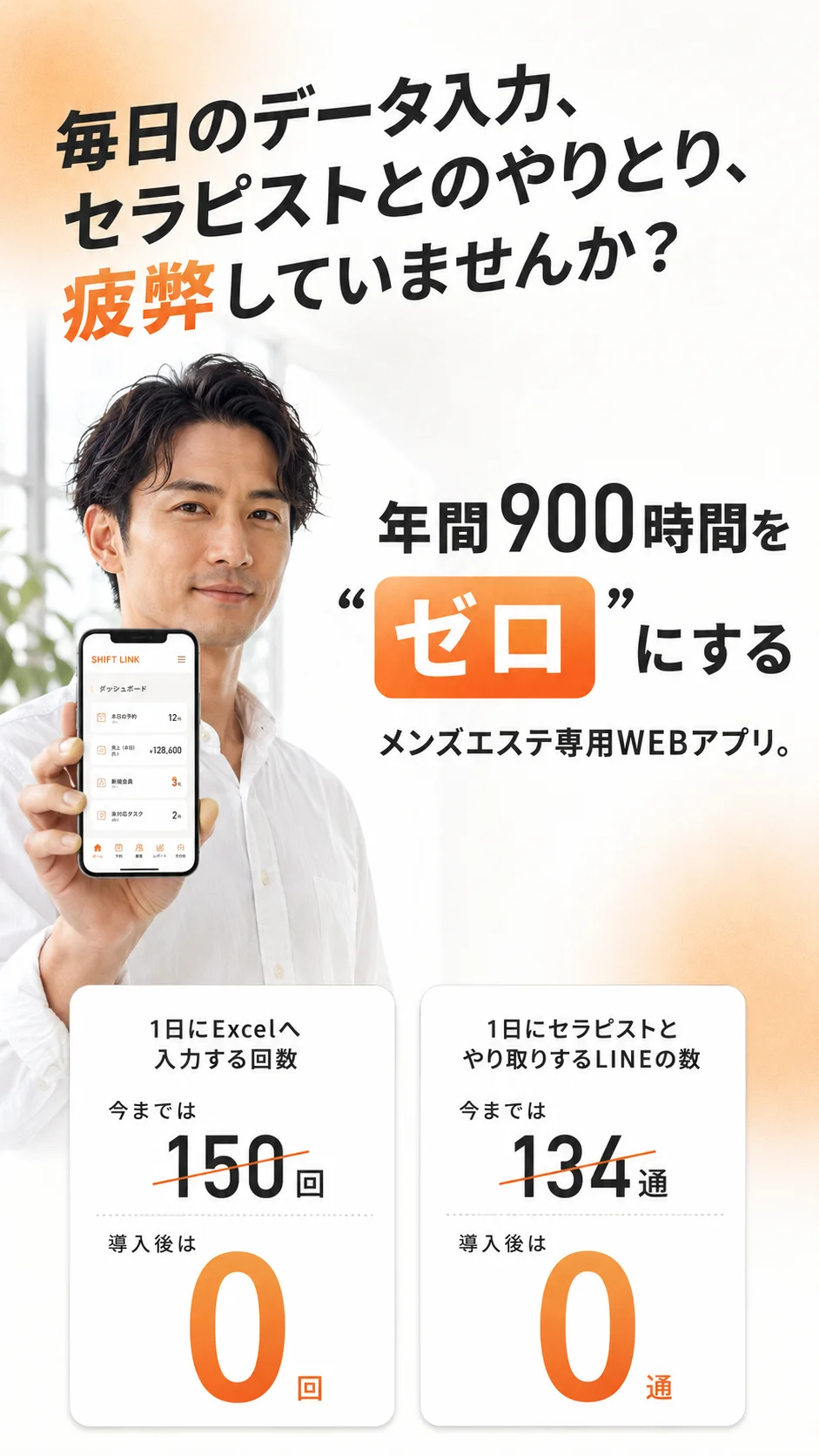 年間900時間をゼロにするメンズエステ専用WEBアプリ SHIFT LINK